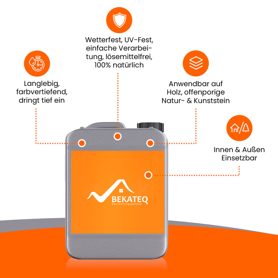 Kanister mit BEKATEQ-Logo und Informationen zu Produkteigenschaften.