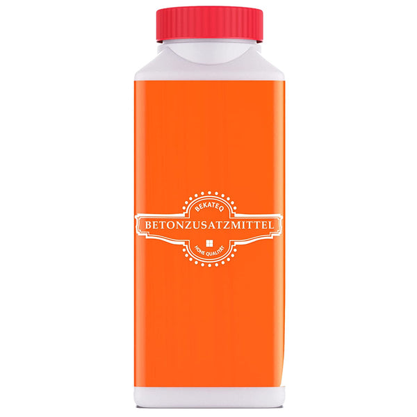 Orange Flasche mit rotem Deckel.