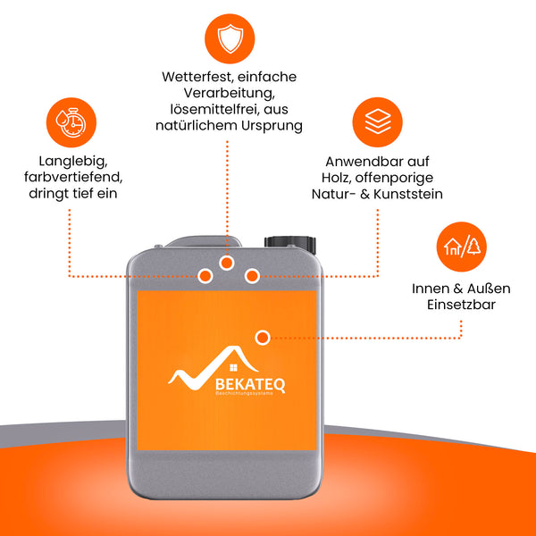 Kanister mit BEKATEQ-Logo und Informationen zu Produkteigenschaften.