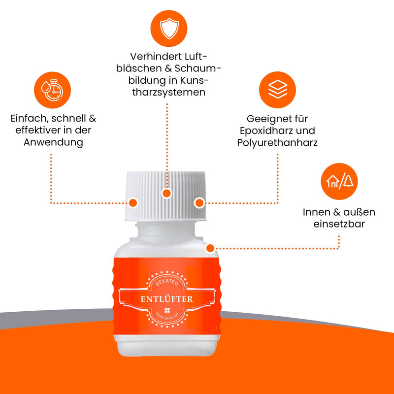Flasche Entlüfter für Kunstharzsysteme mit Anwendungshinweisen.