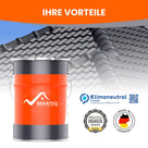 Farbeimer vor Dachziegeln, Logos.