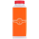 Orange Flasche mit rotem Deckel.