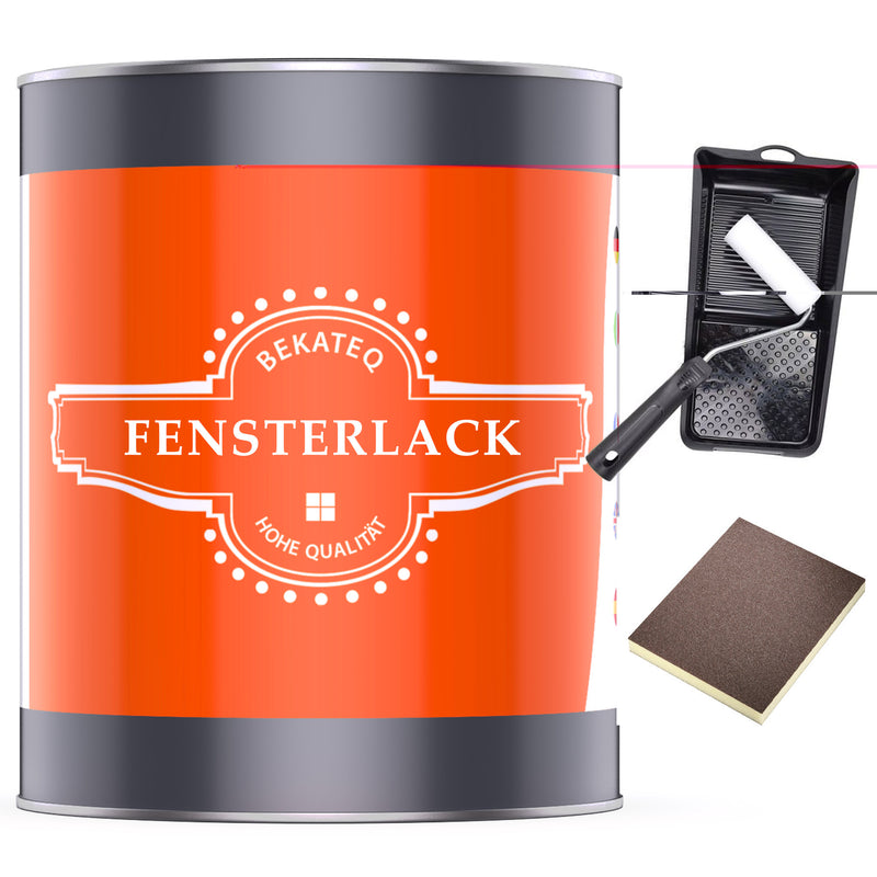 Fensterlack, Farbrolle, Schleifschwamm.