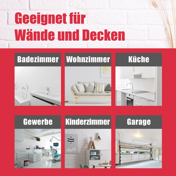 Sechs Räume mit Beschriftungen.