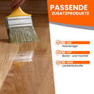Pinsel auf Holz mit Text.